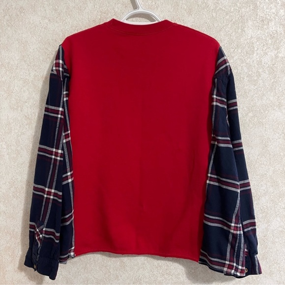 Upcycled “Jasper Rocky Mountains” sweatshirt with flannel. - Picture 4 of 5